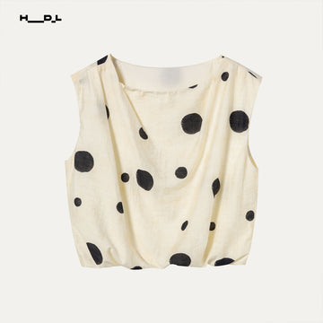 French Artistic Polka Dot Linen-Feel Blouse