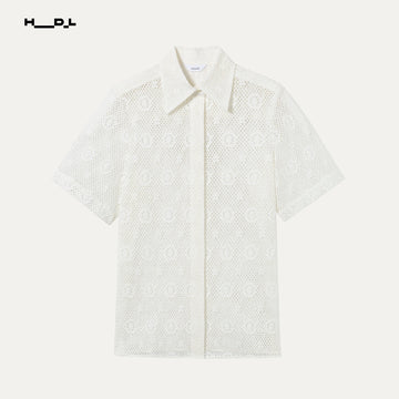 White Vacation Style Lace Shirt
