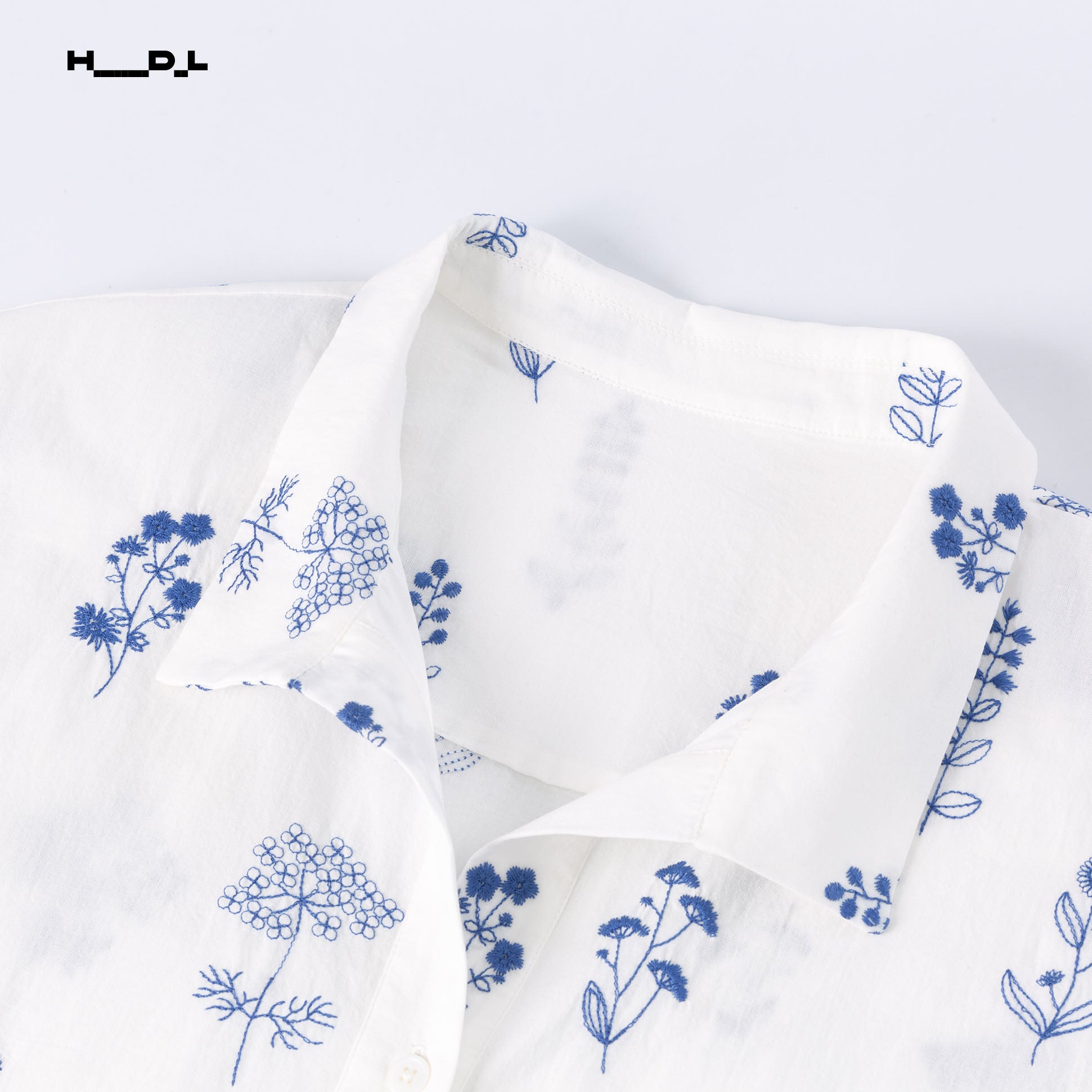 White Base Blue Floral Long Sleeve Shirt