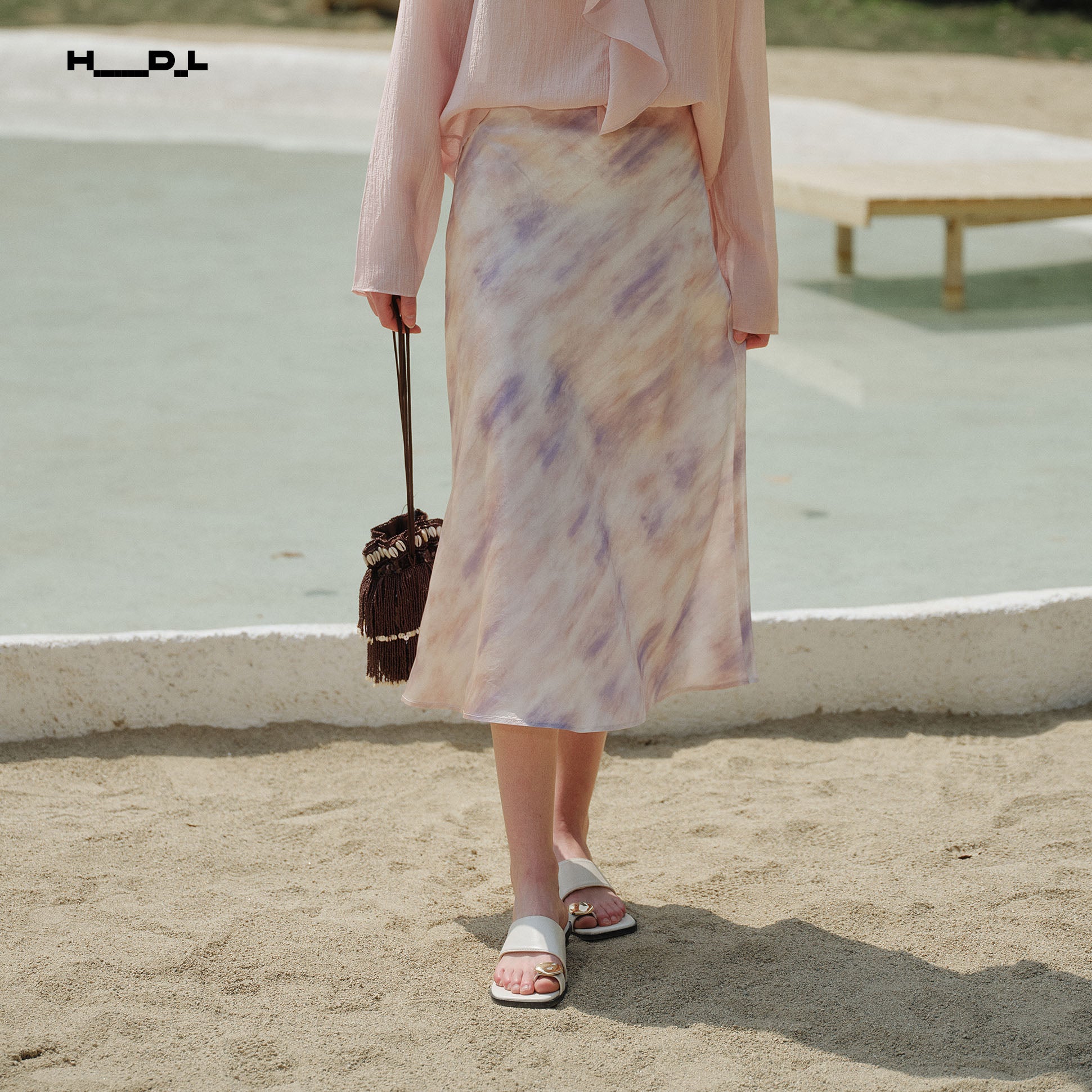 Acetate Gradient Fishtail Midi Skirt
