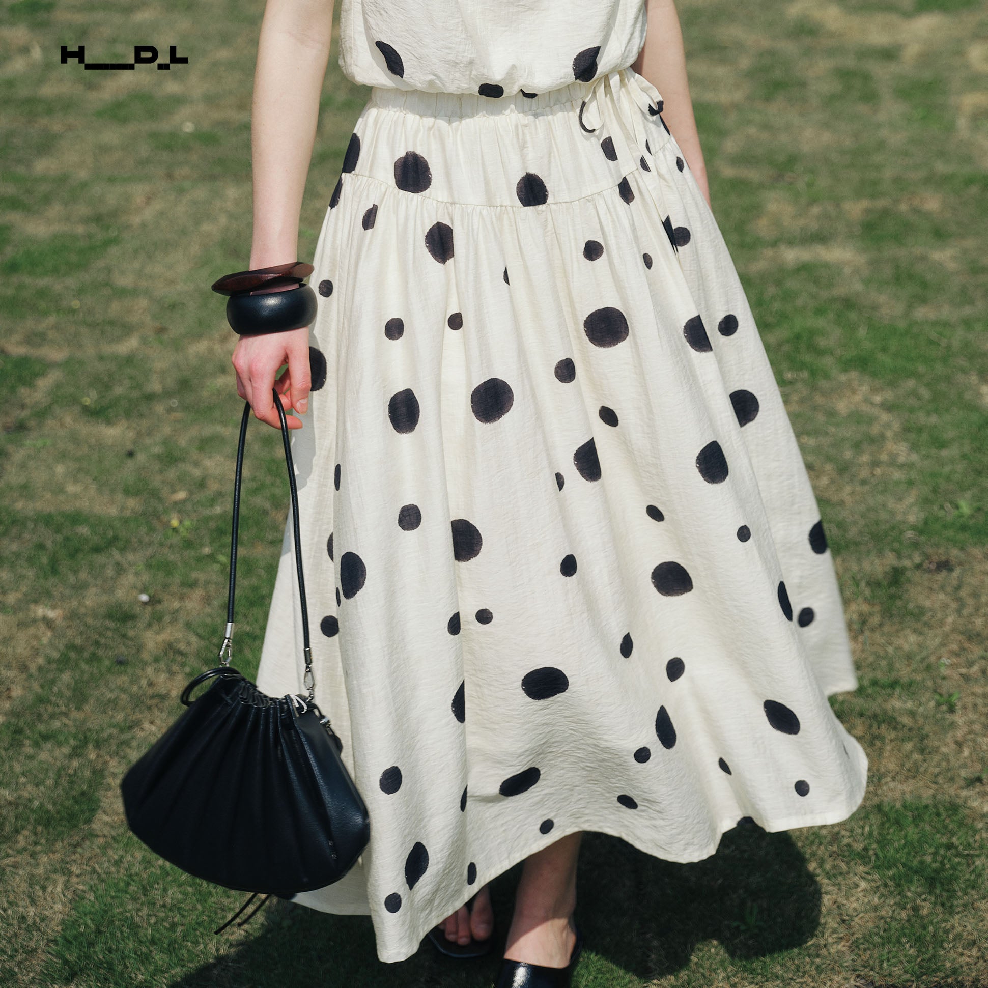 French Artistic Polka Dot Midi Skirt