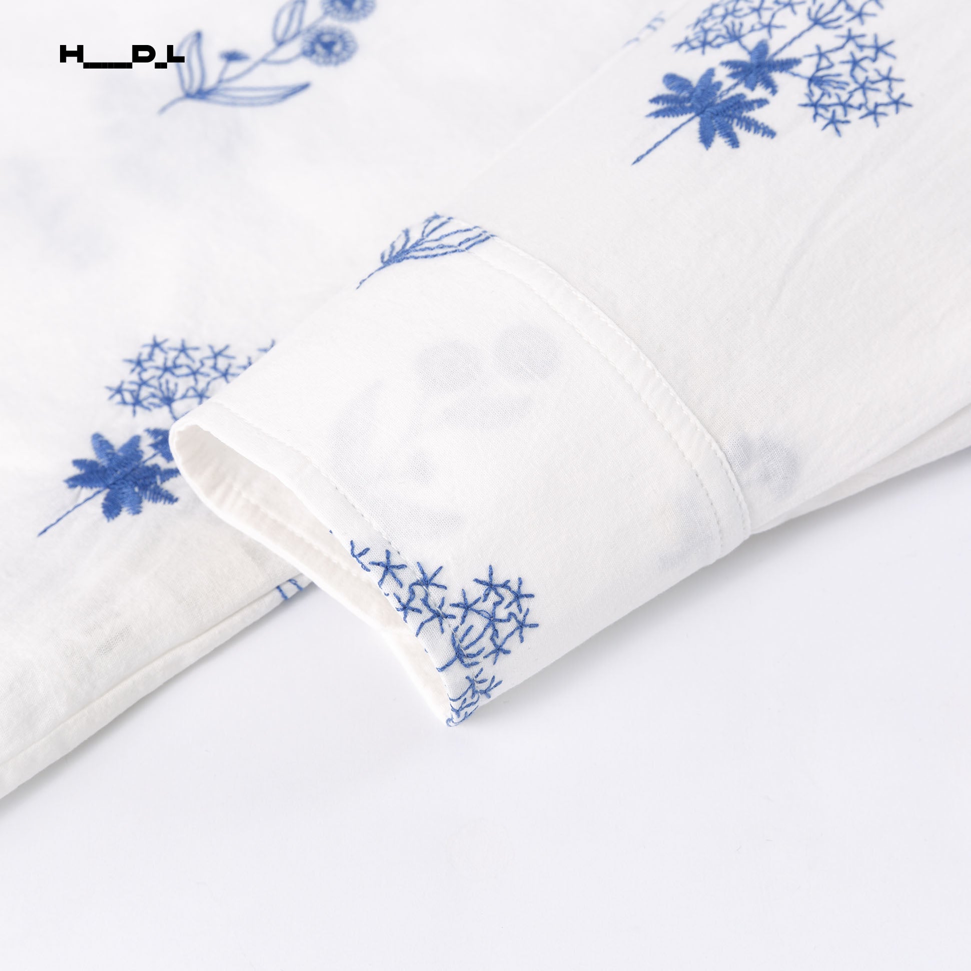 White Base Blue Floral Long Sleeve Shirt
