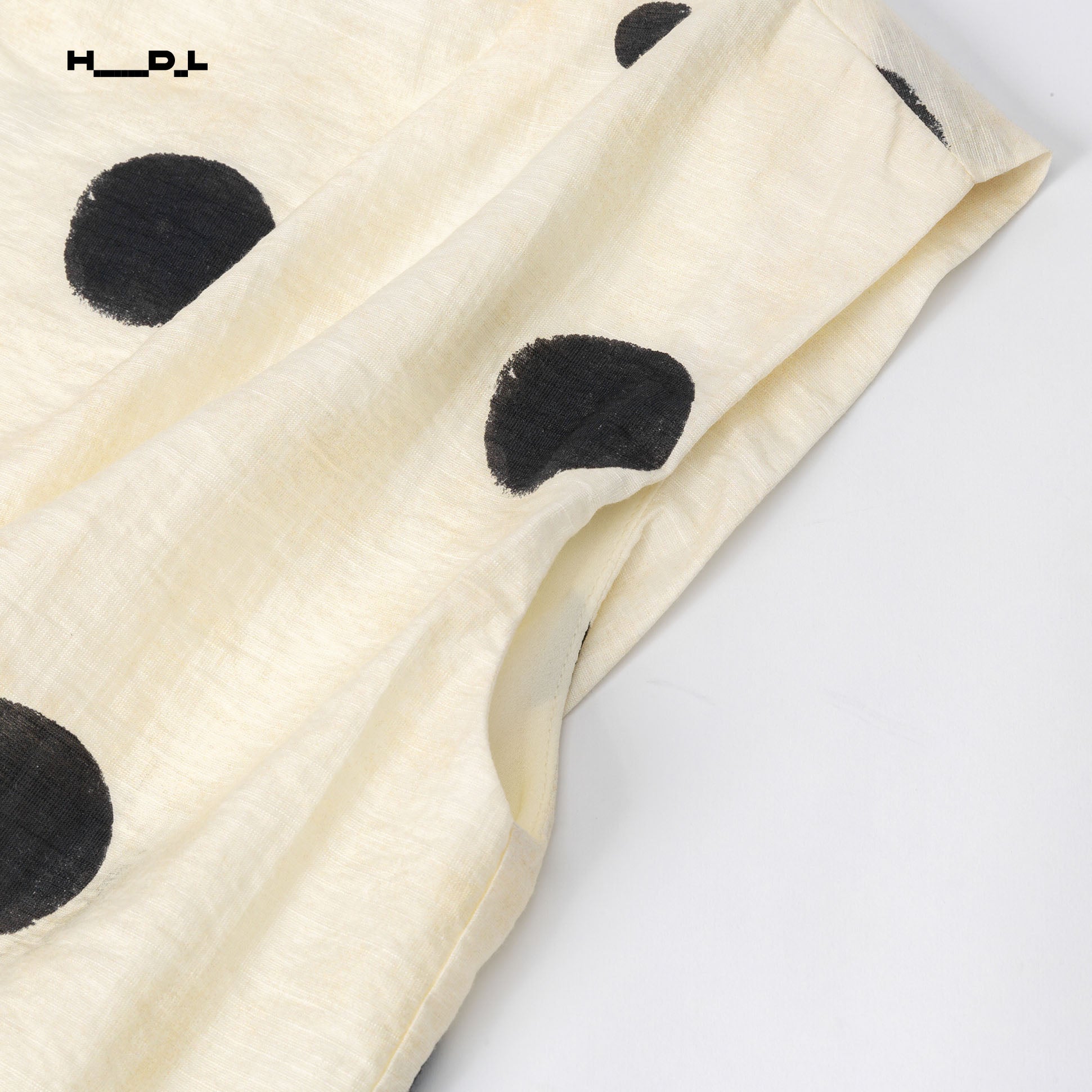 French Artistic Polka Dot Linen-Feel Blouse