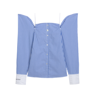 Blue-White Stripe Halter Shoulder Shirt