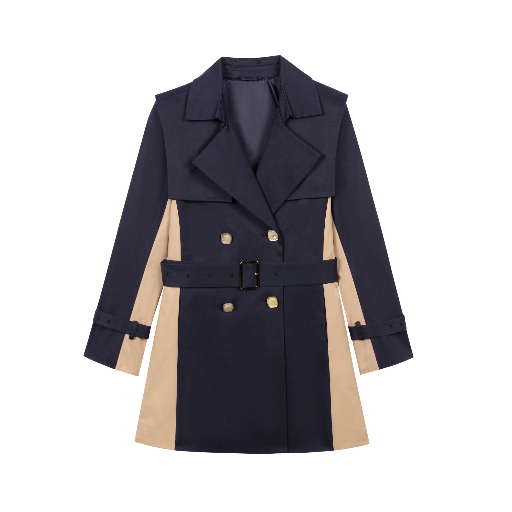 Navy Blue Color-Block Trench Jacket