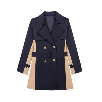 Navy Blue Color-Block Trench Jacket