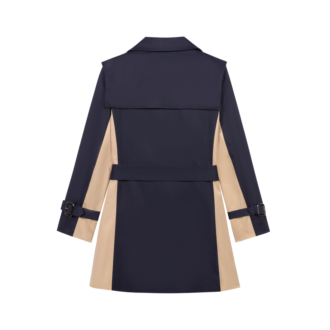 Navy Blue Color-Block Trench Jacket
