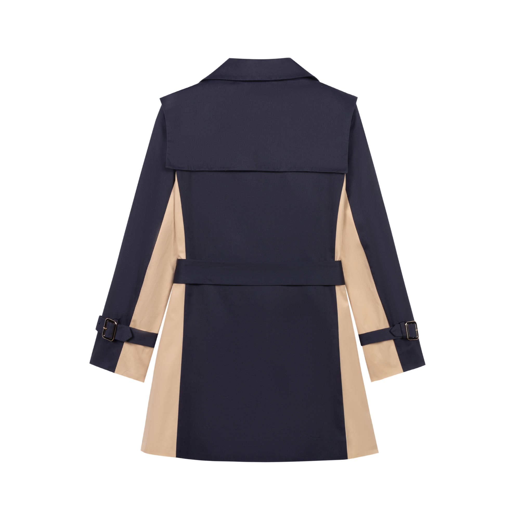 Navy Blue Color-Block Trench Jacket