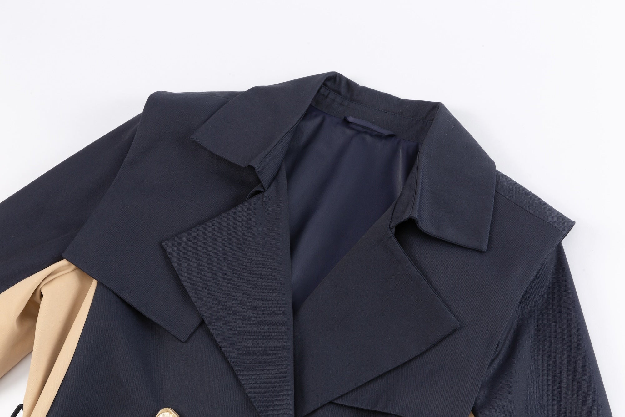 Navy Blue Color-Block Trench Jacket
