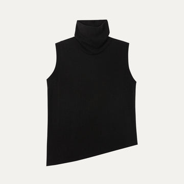 HDL Paire Flamma Black High Neck Asymmetric Sleeveless Knit Top