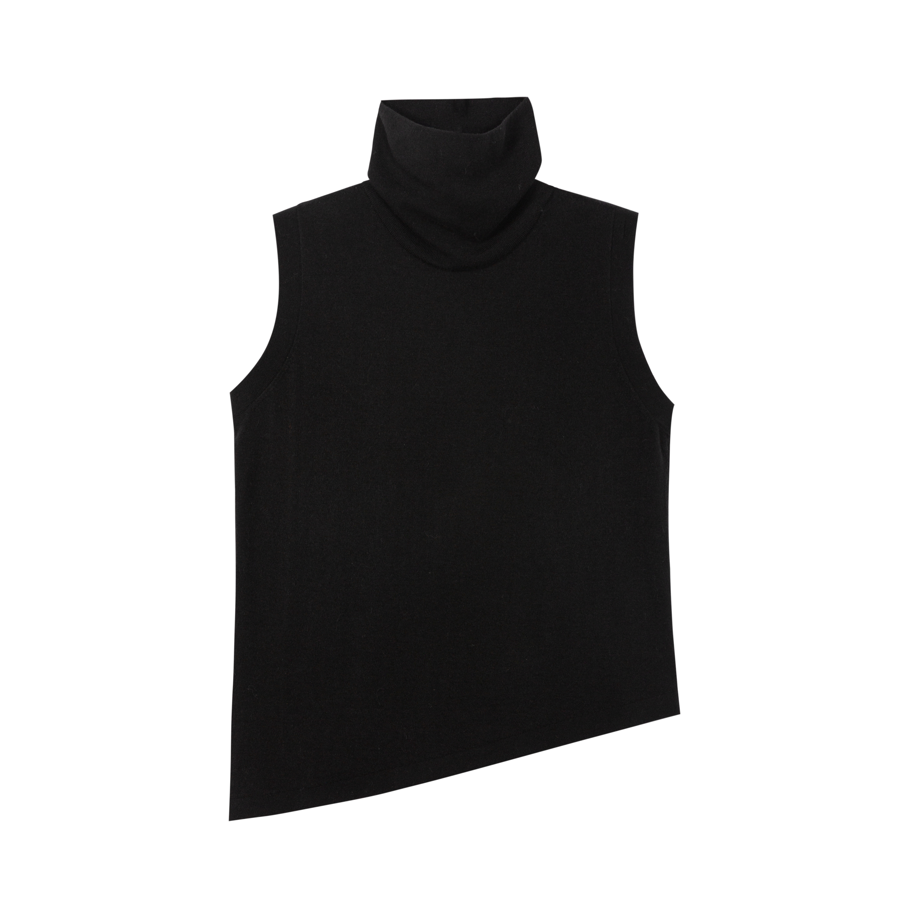 HDL Paire Flamma Black High Neck Asymmetric Sleeveless Knit Top