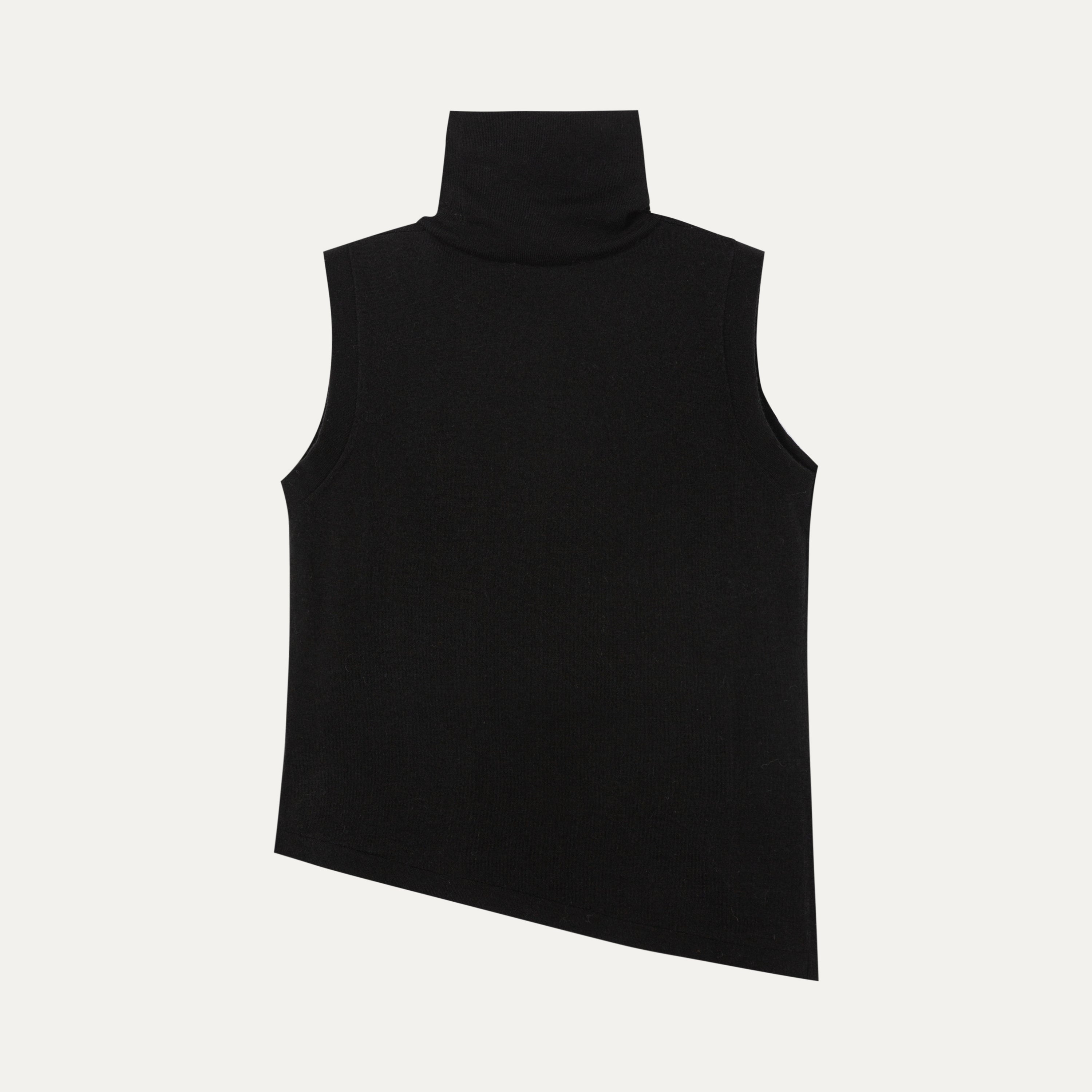 HDL Paire Flamma Black High Neck Asymmetric Sleeveless Knit Top