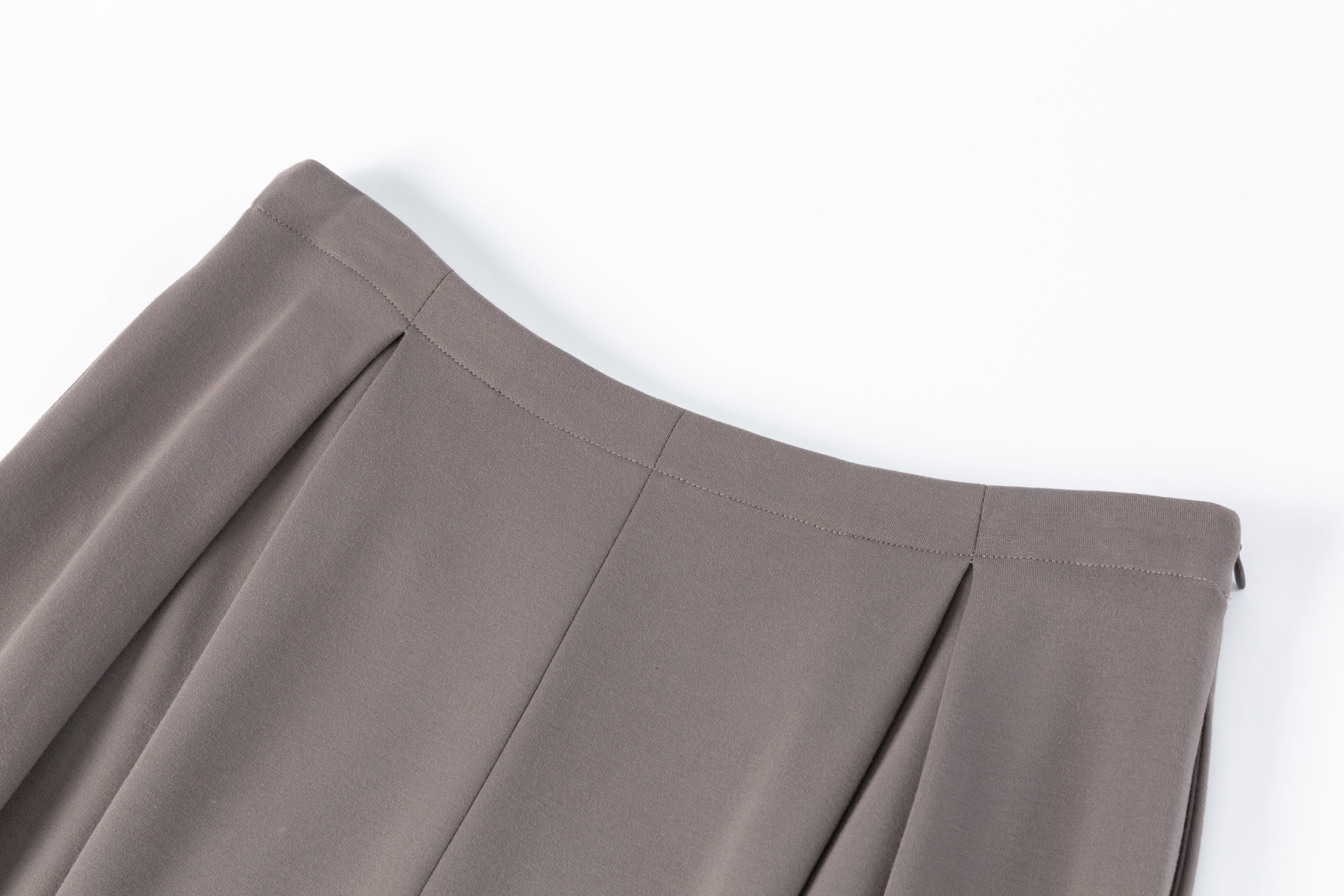 HDL Paire Flamma Grey Brown Textured Drawstring Pleated Midi Skirt