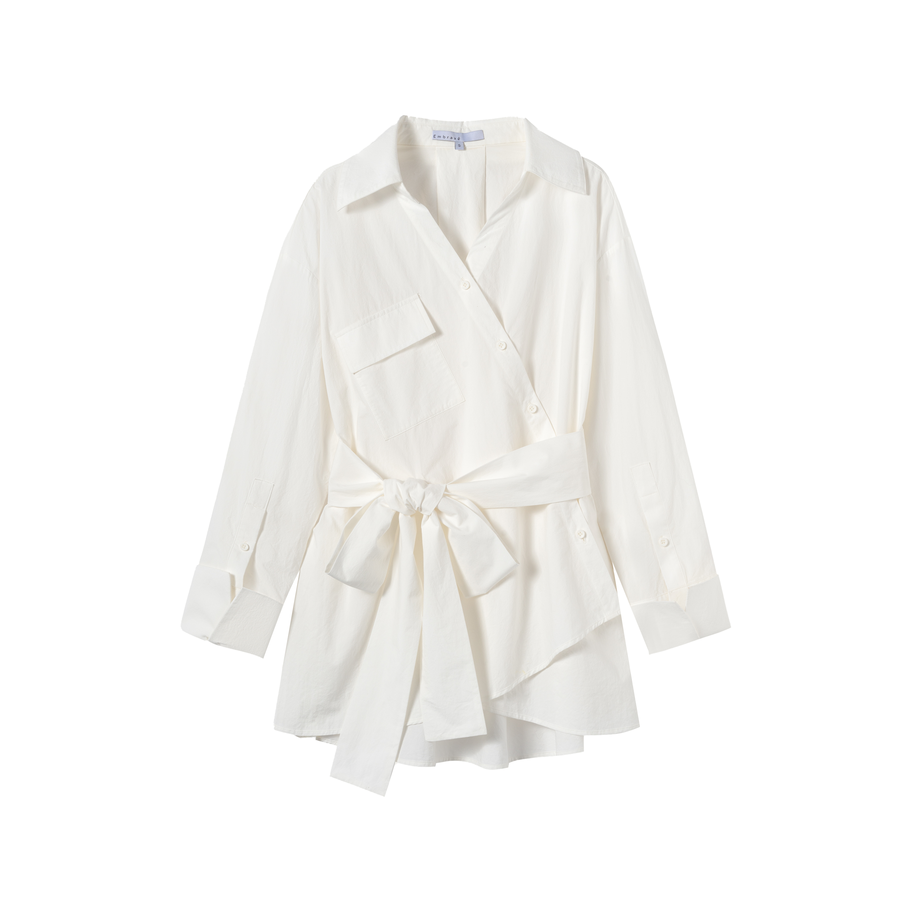 Asymmetric Placket Tie Belt White Shirt