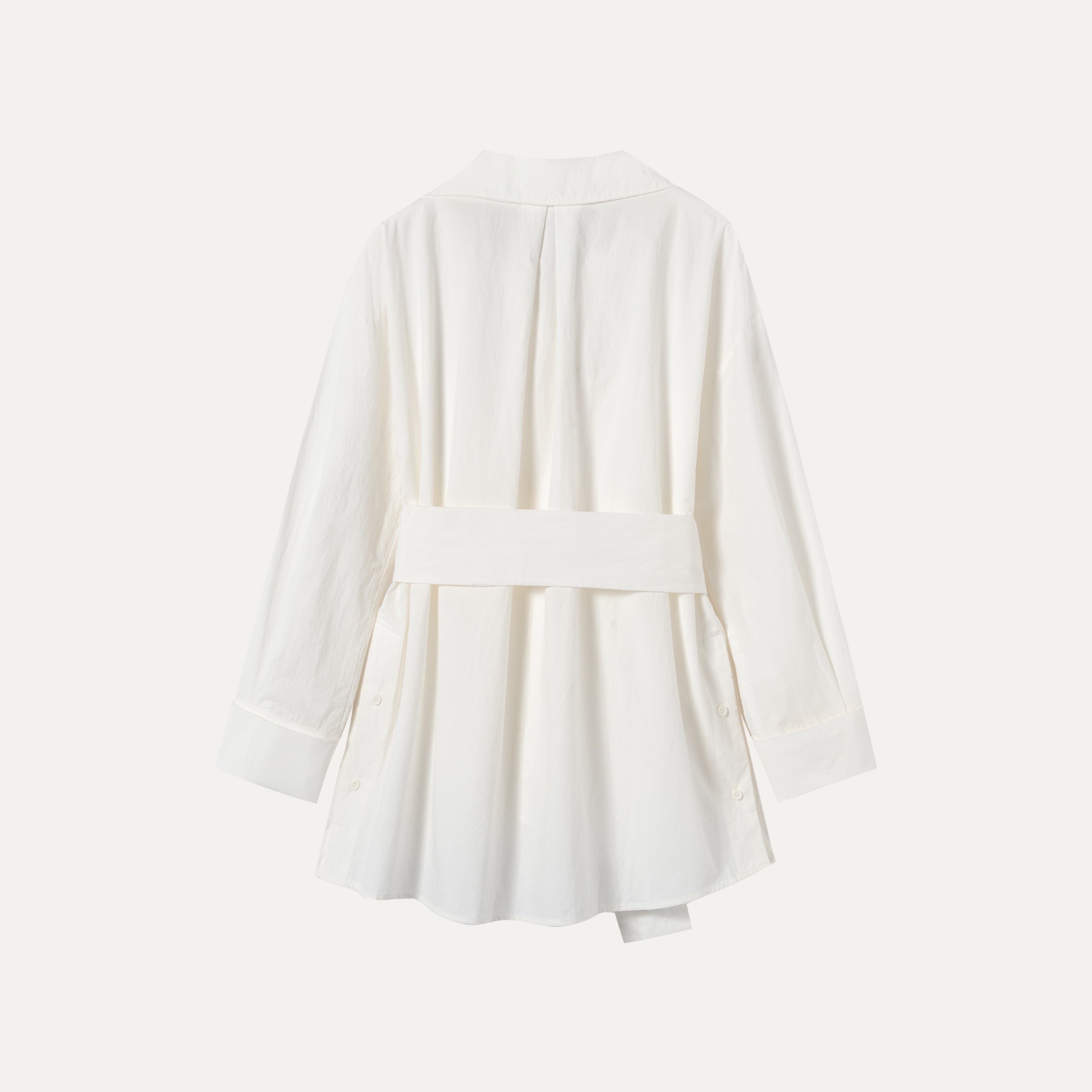 Asymmetric Placket Tie Belt White Shirt