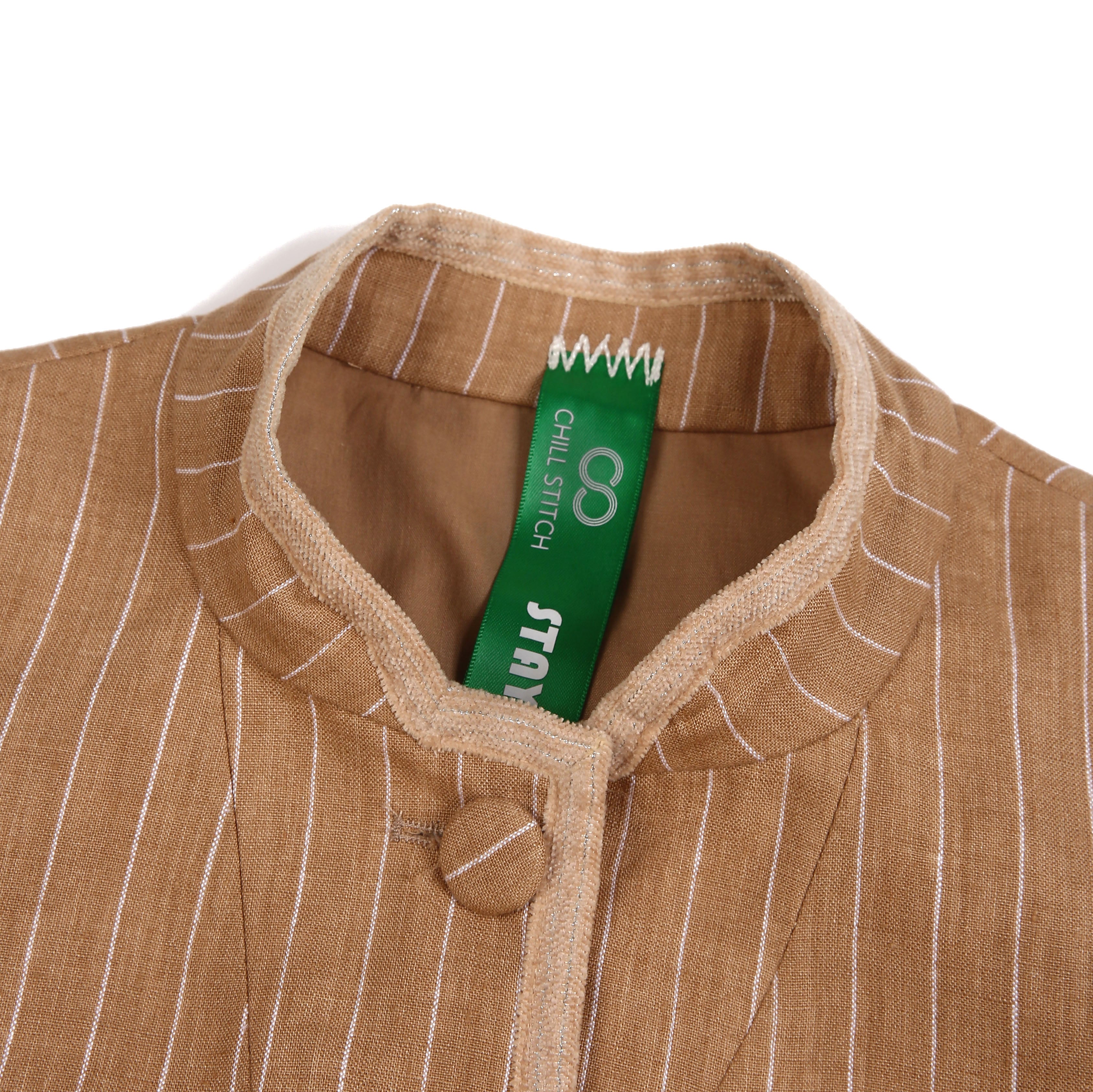 Khaki Striped Stand-Collar Jacket