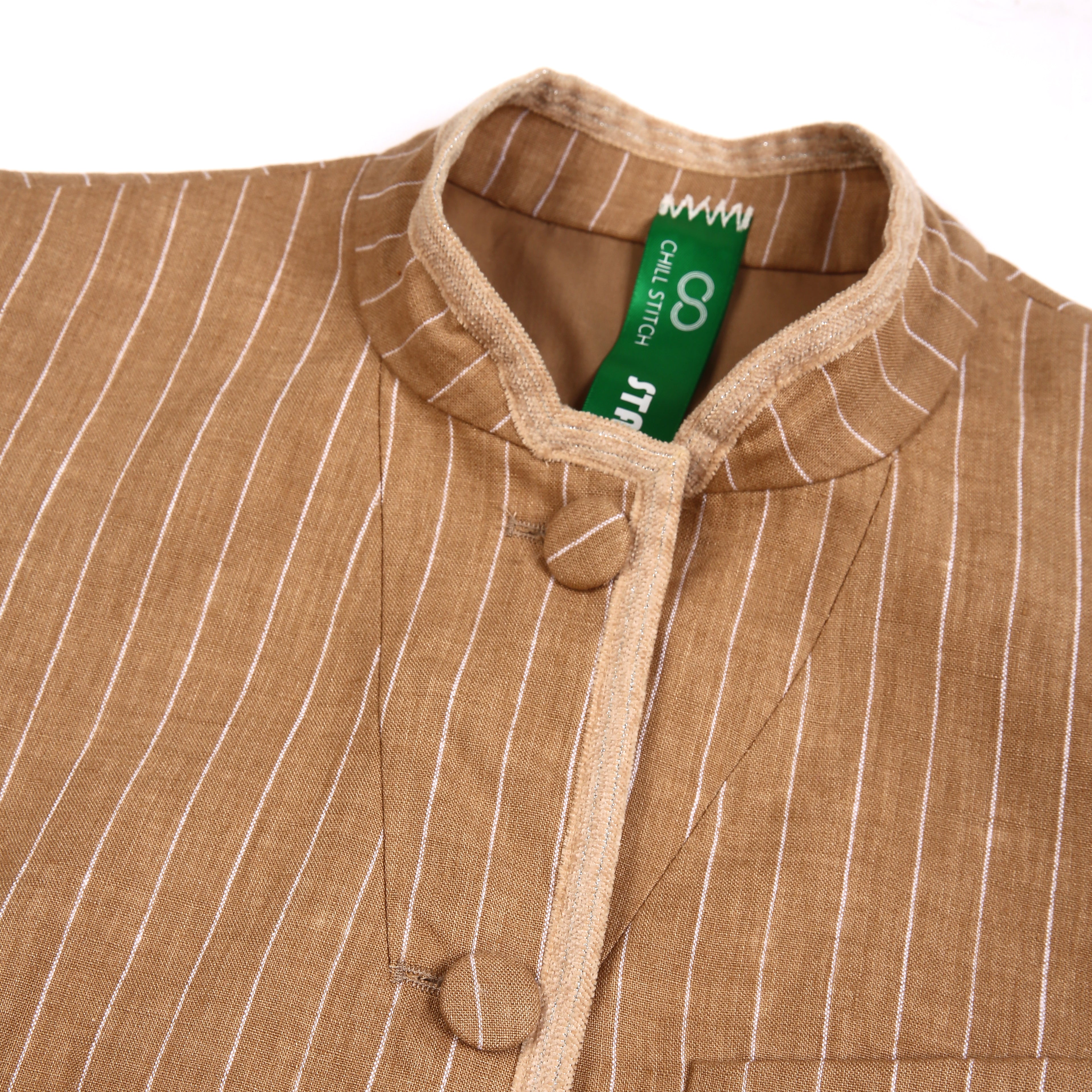 Khaki Striped Stand-Collar Jacket