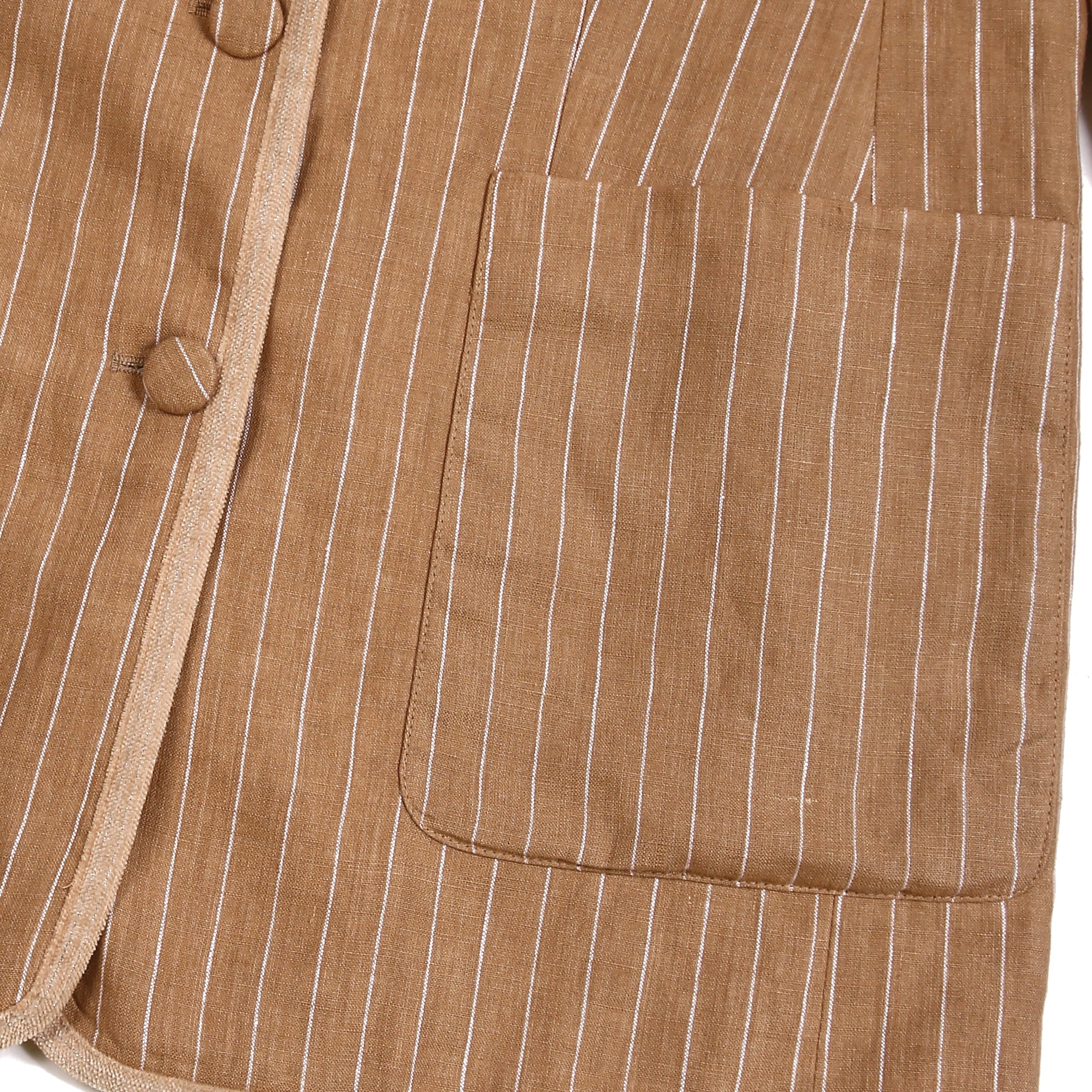 Khaki Striped Stand-Collar Jacket