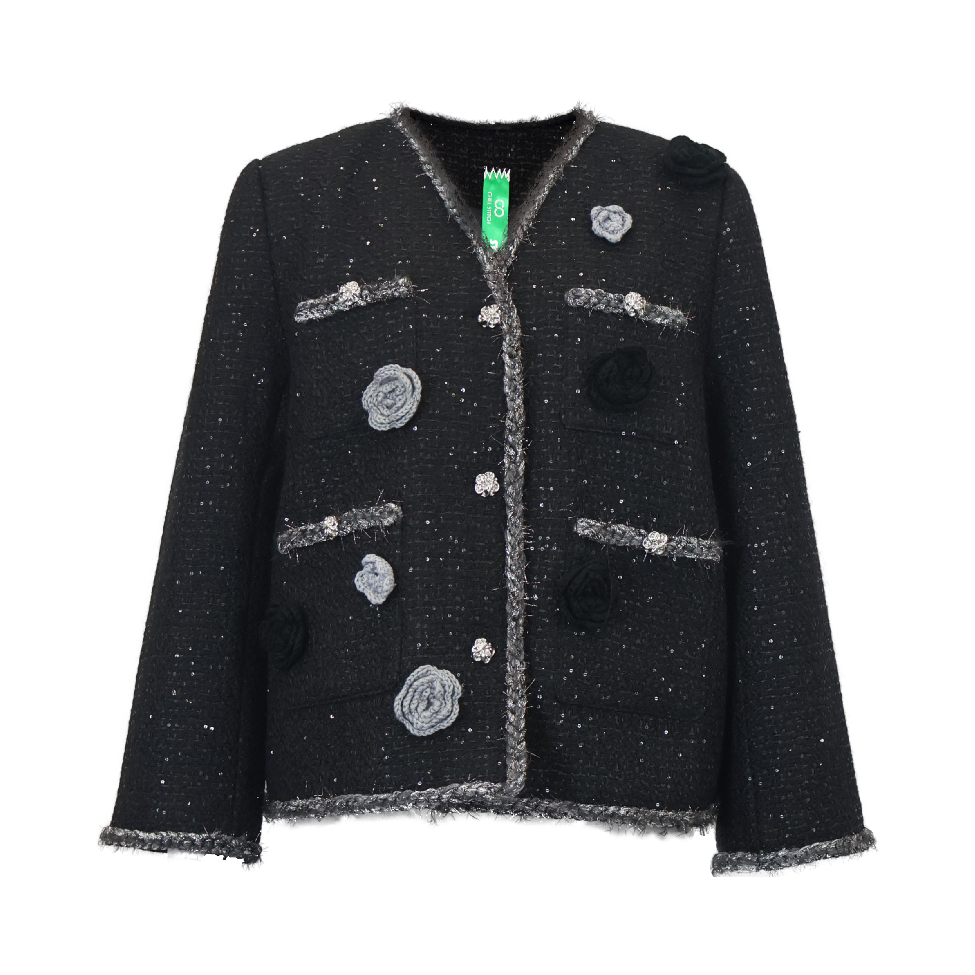 Sequined Tweed Flower Blazer