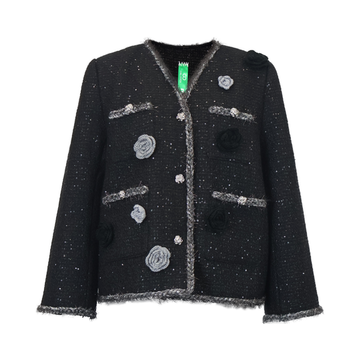 Sequined Tweed Flower Blazer