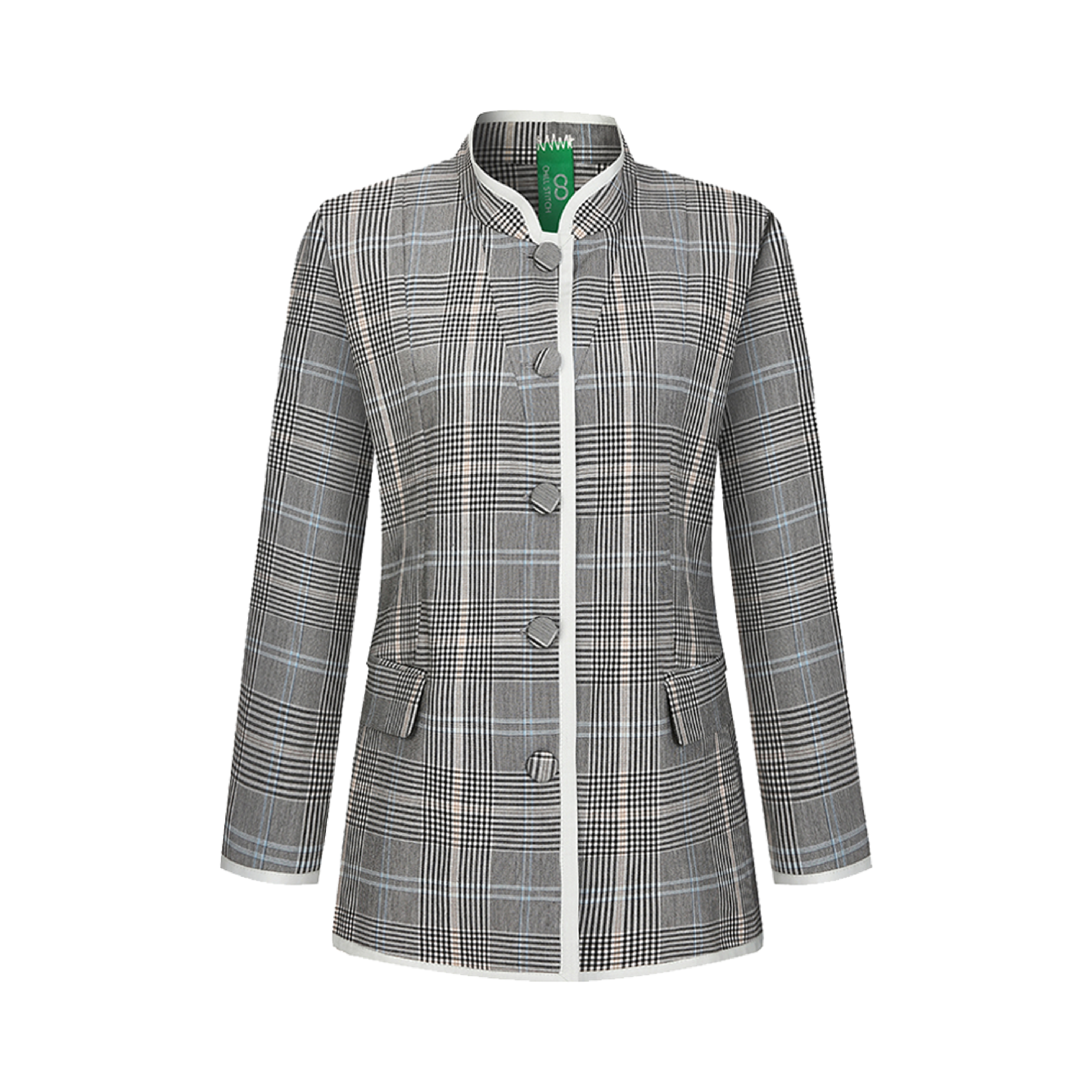 Gray Plaid Stand-Collar Jacket