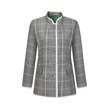 Gray Plaid Stand-Collar Jacket
