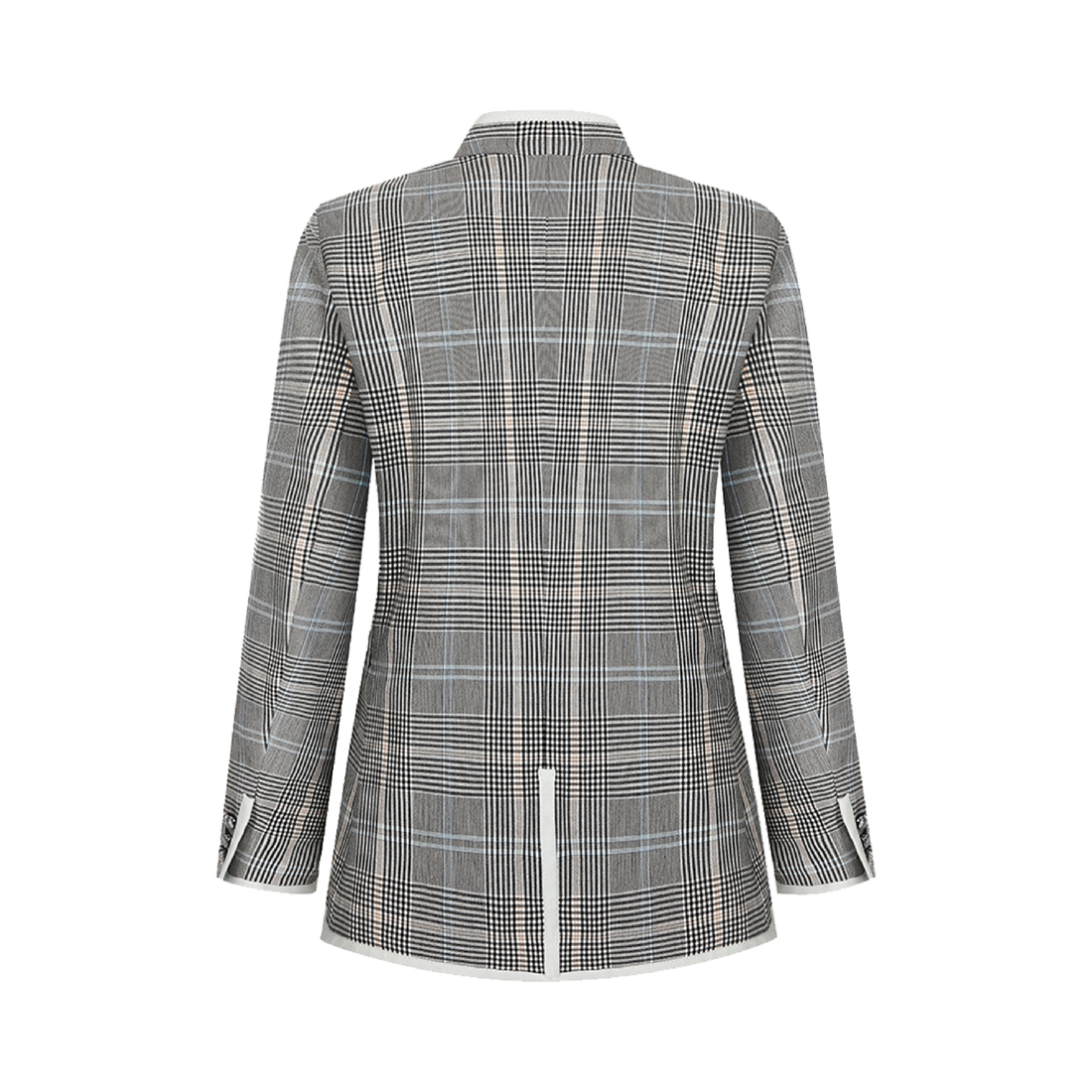 Gray Plaid Stand-Collar Jacket