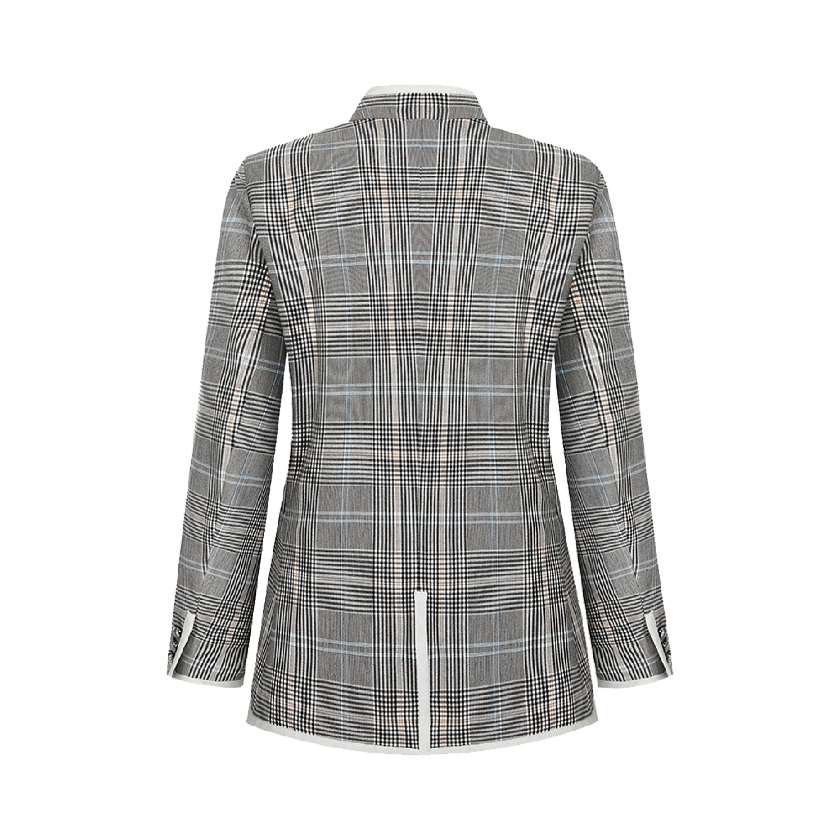 Gray Plaid Stand-Collar Jacket