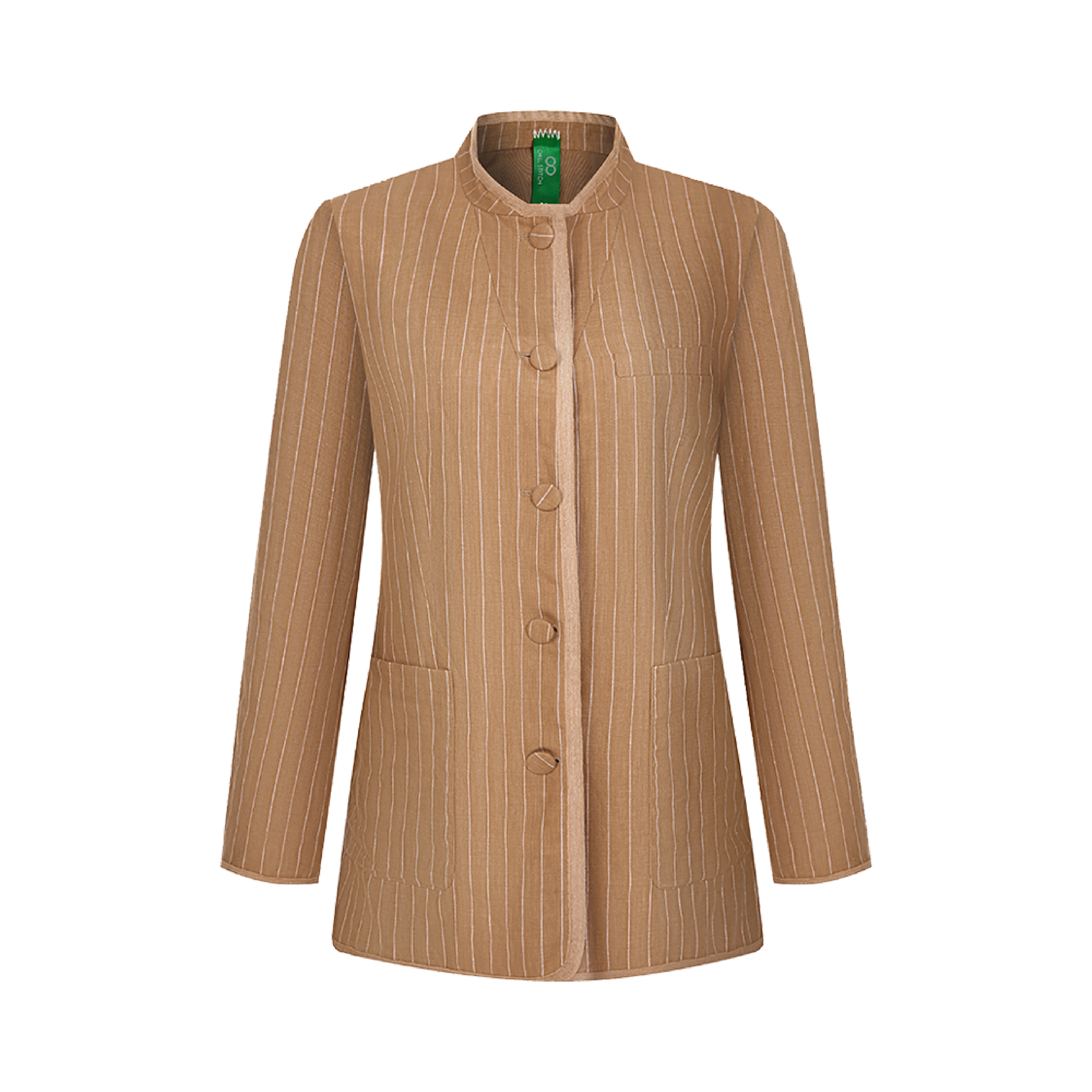 Khaki Striped Stand-Collar Jacket
