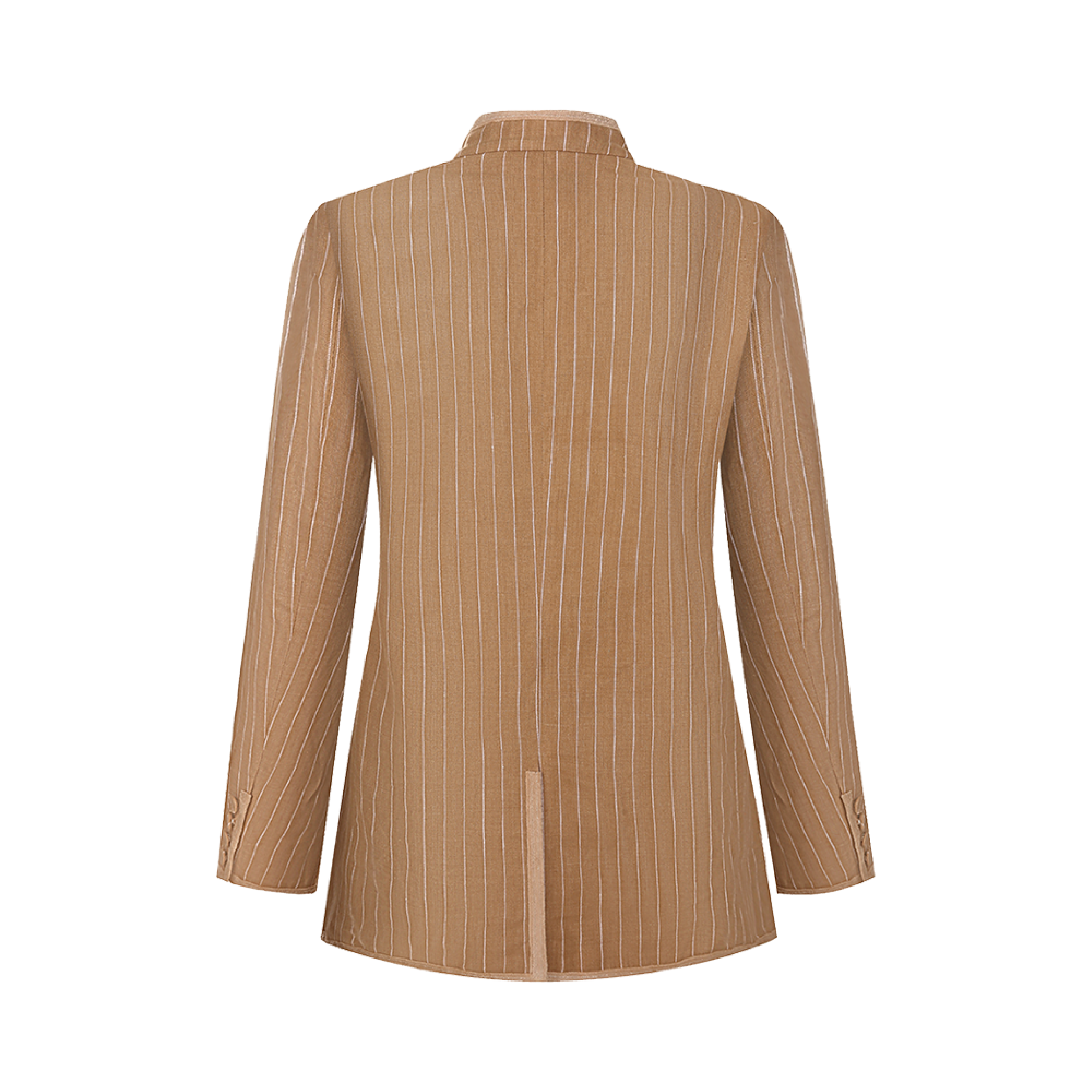 Khaki Striped Stand-Collar Jacket