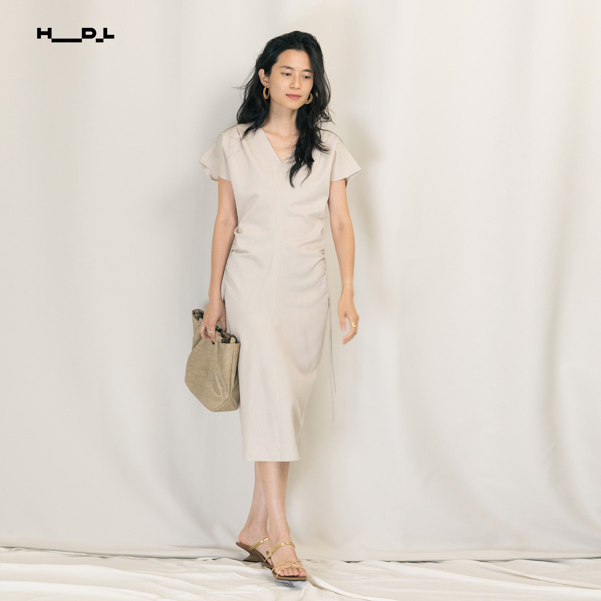 Waist-Gathered Tencel Acetate Dress